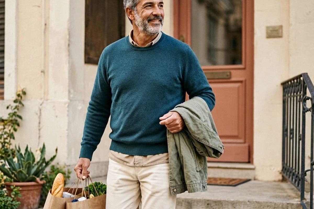 Hombre de 60 años subiendo escaleras